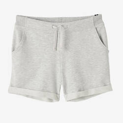 Women's Short Straight-Cut Cotton Fitness Shorts With Pocket - Light Mottled Grey