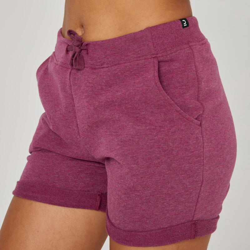 Short Fitness femme coton droit avec poche - violet court
