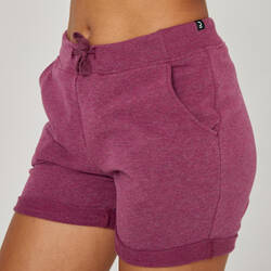 Women's Short Straight-Leg Cotton Fitness Shorts with Pocket - Purple