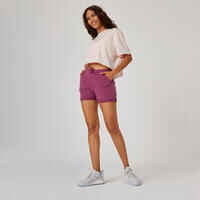 Women's Short Straight-Leg Cotton Fitness Shorts with Pocket - Purple