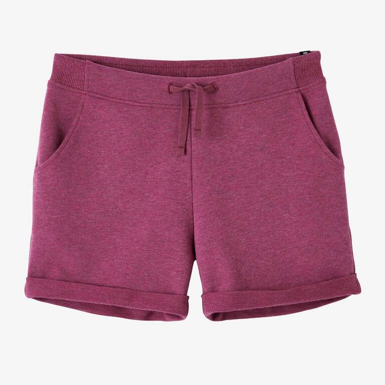 Women's Short Straight-Leg Cotton Fitness Shorts with Pocket - Purple