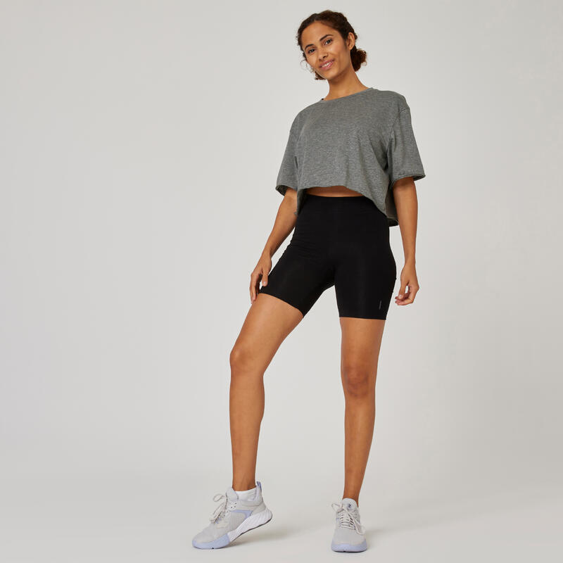 Cropped fitness T-shirt voor dames 520 grijs