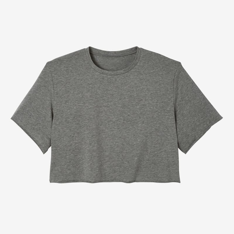 Cropped fitness T-shirt voor dames 520 grijs