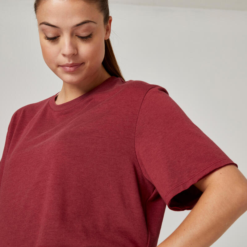 T-Shirt Damen Crop Top 520 - dunkelrot 