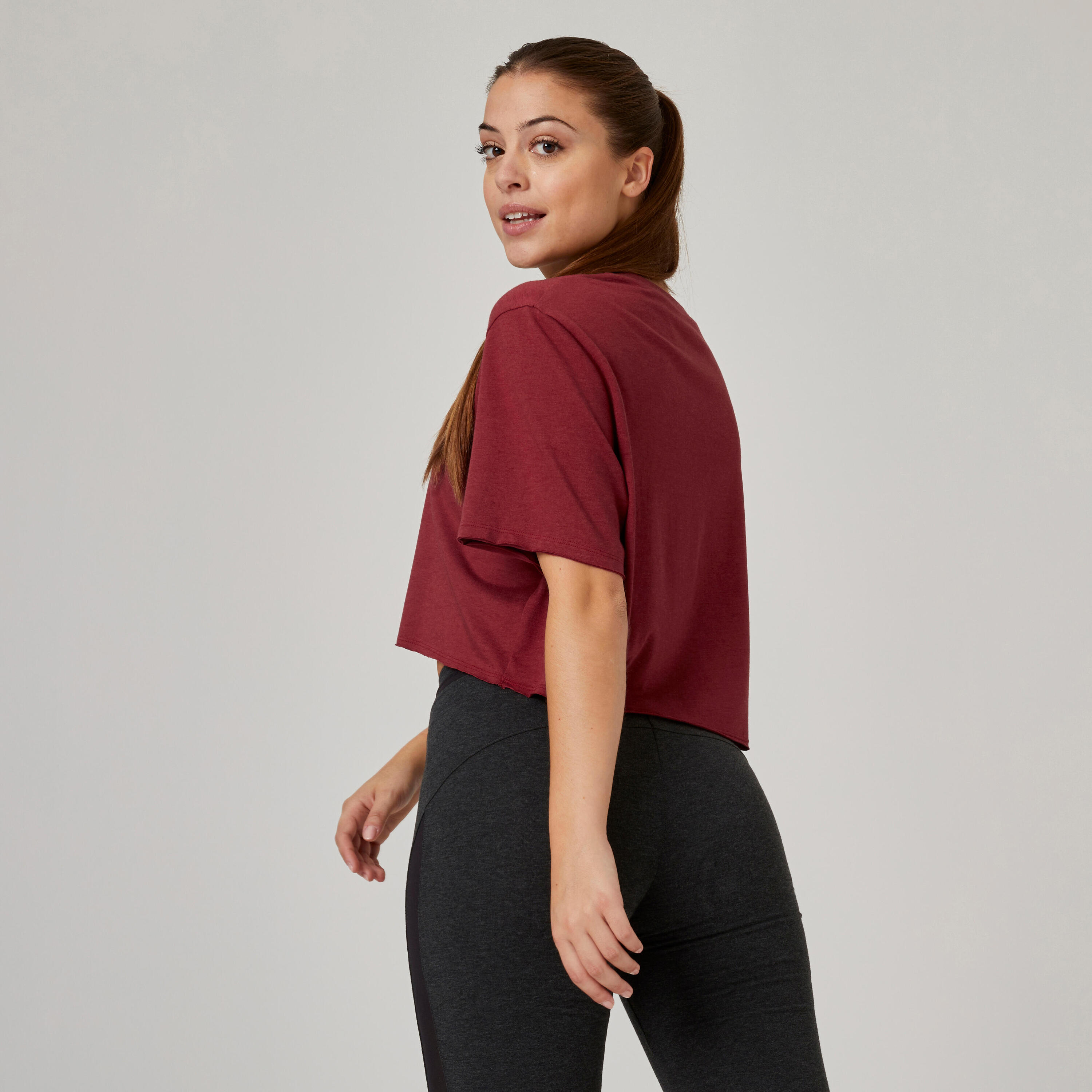 Women's Cropped Fitness T-Shirt 520 - Beetroot Red 2/7