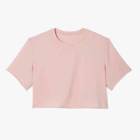 T-Shirt 520 Fitness Crop Top Rundhals Baumwolle Damen rosa 