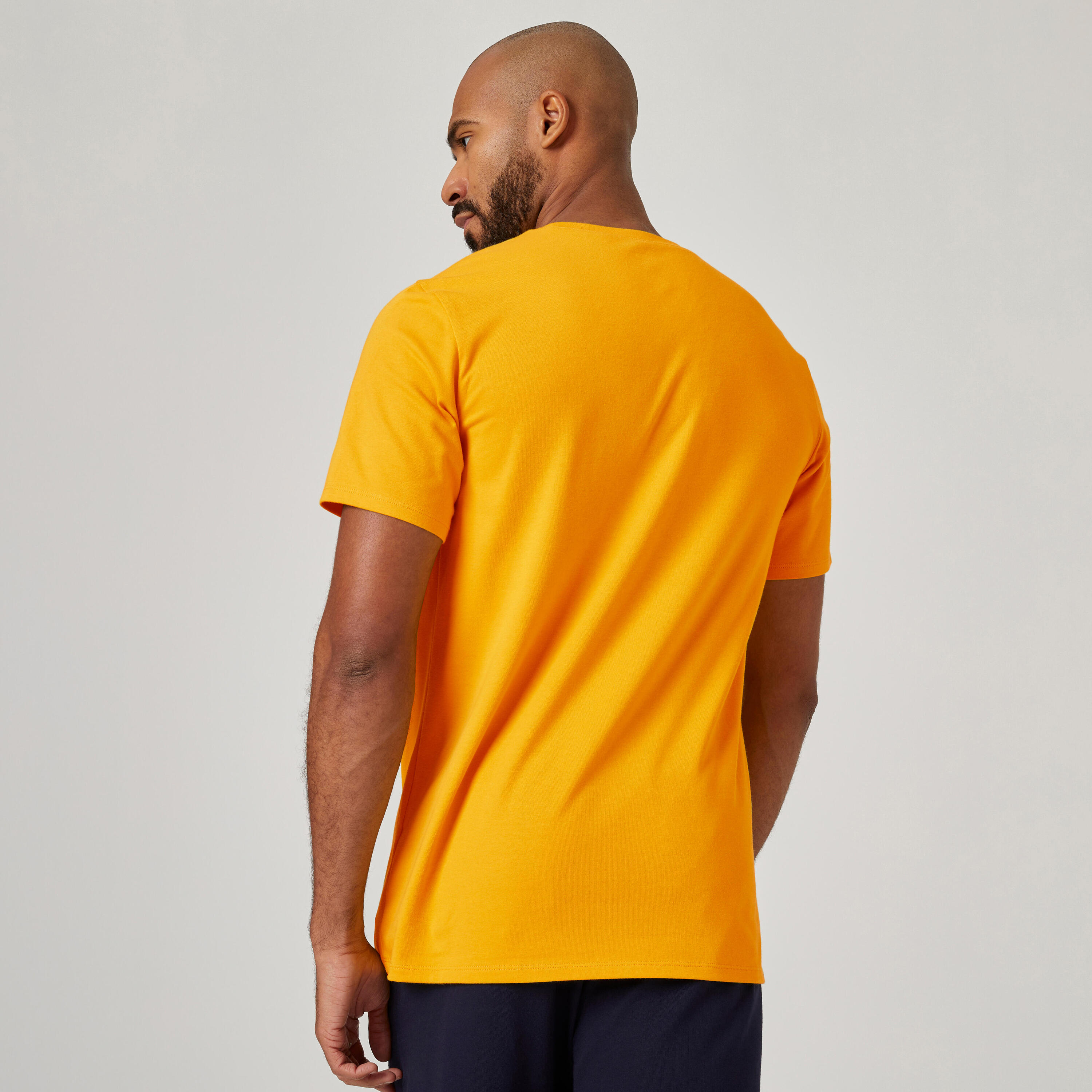 Men's Short-Sleeved Straight-Cut Crew Neck Cotton Fitness T-Shirt 500 - Honey 2/5