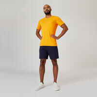 Men's Short-Sleeved Straight-Cut Crew Neck Cotton Fitness T-Shirt 500 - Honey