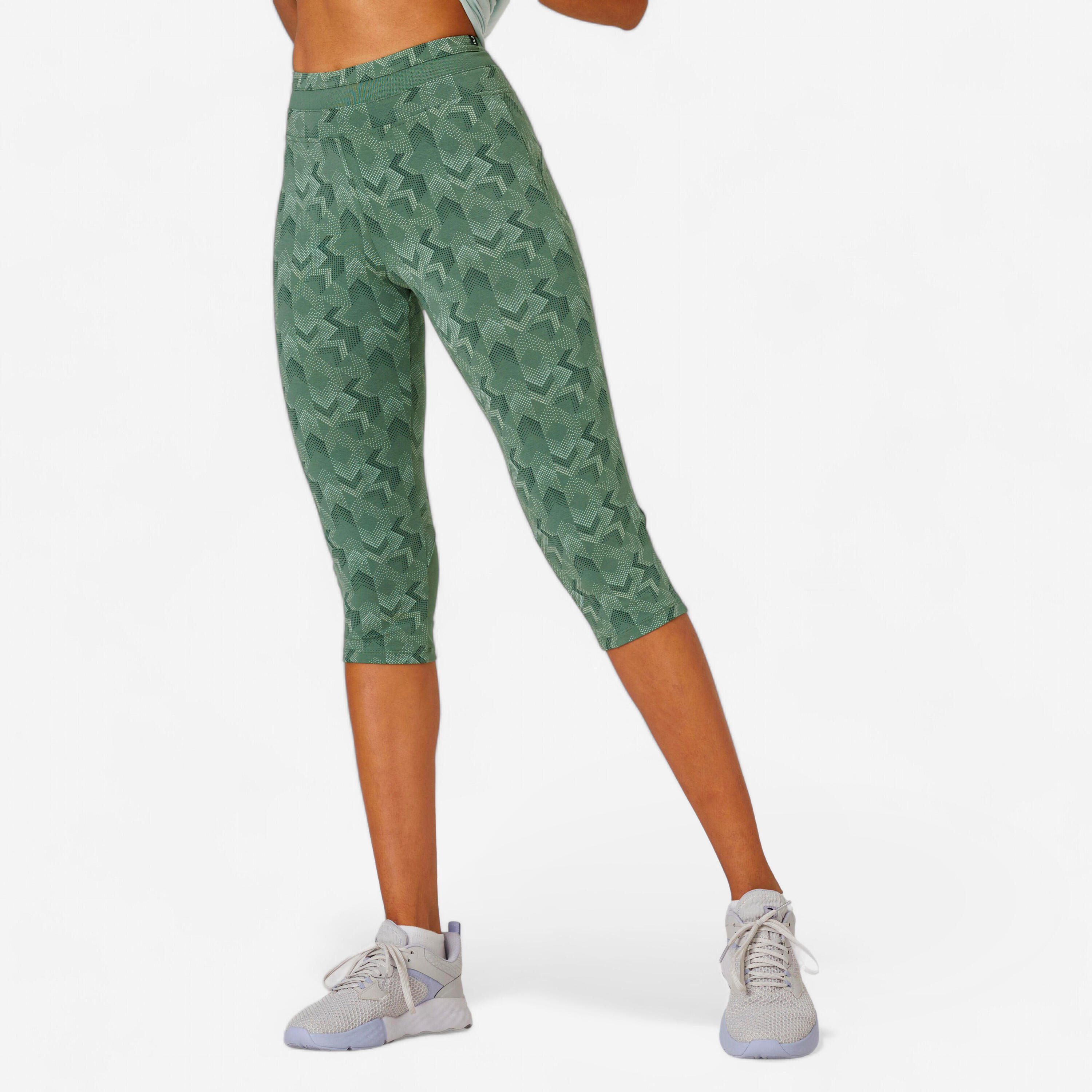 DOMYOS Corsari donna fitness 520 slim misto cotone verdi