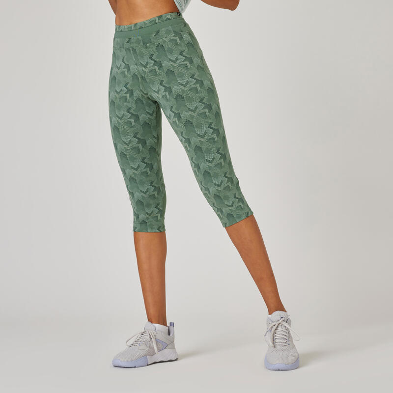 Leggings mallas fitness corsario algodón Mujer Domyos 520 Verde
