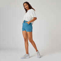 Shorts Slim 520 Fitness Baumwolle mit Tasche Damen blau 