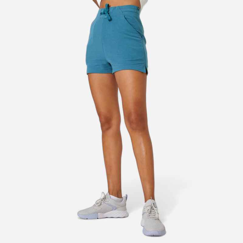Shorts Slim 520 Fitness Baumwolle mit Tasche Damen blau Shorts Slim 520 Fitness Baumwolle mit Tasche Damen blau
