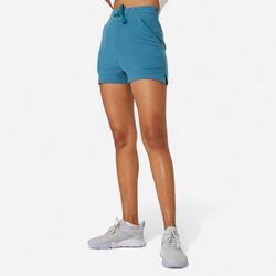 Short fitness algodón bolsillo 520 Mujer Domyos verde azulado