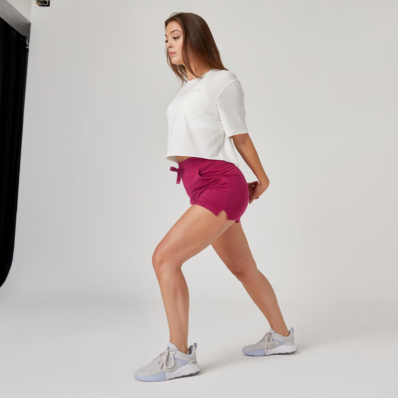 Short Fitness femme coton avec poche - 520 violet