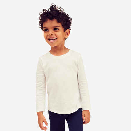 Girls' and Boys' Long-Sleeved Baby Gym T-Shirt 100 - White