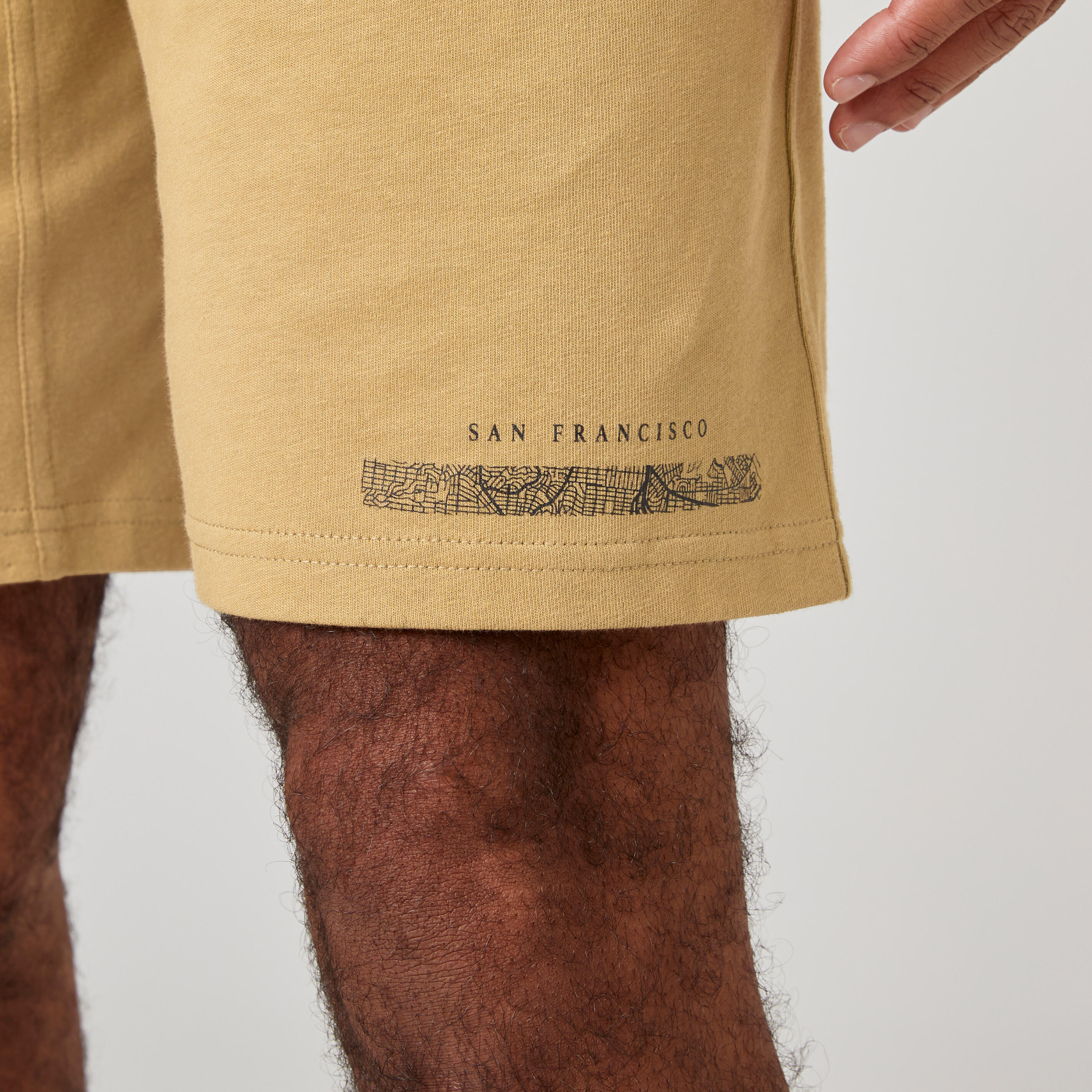 Men's Straight-Cut Cotton Fitness Shorts with Pocket - Beige 5/8