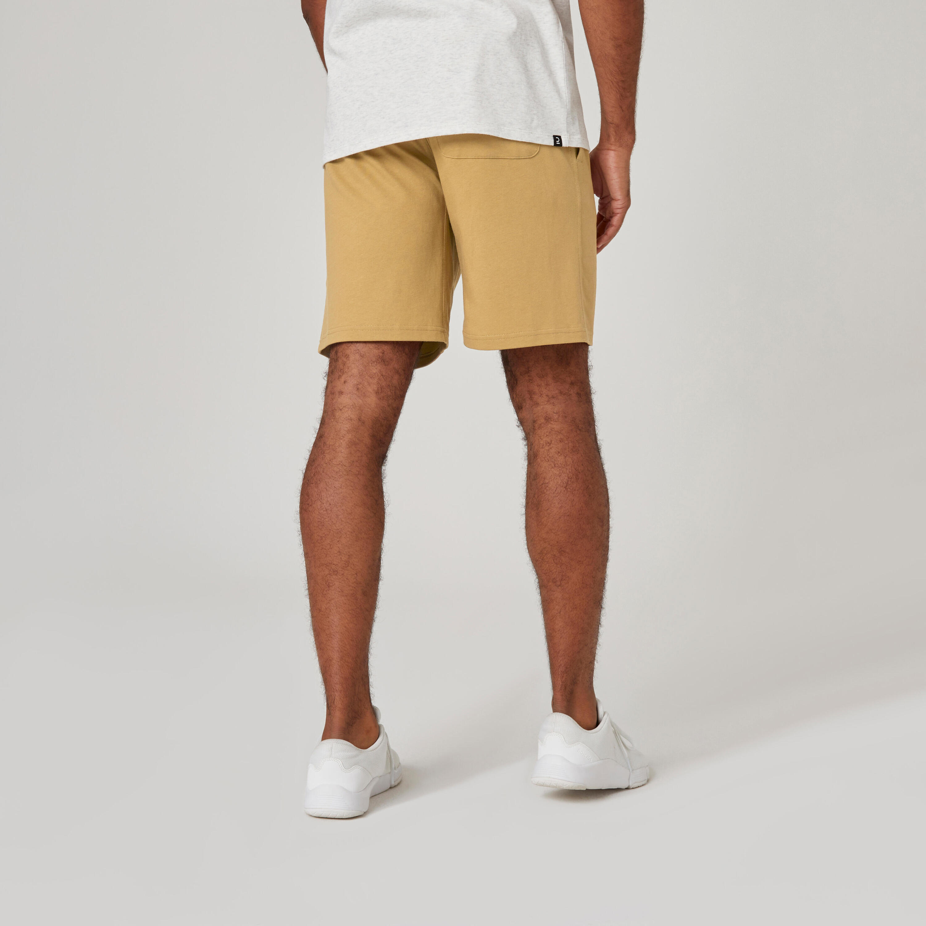 Men's Straight-Cut Cotton Fitness Shorts with Pocket - Beige 2/8
