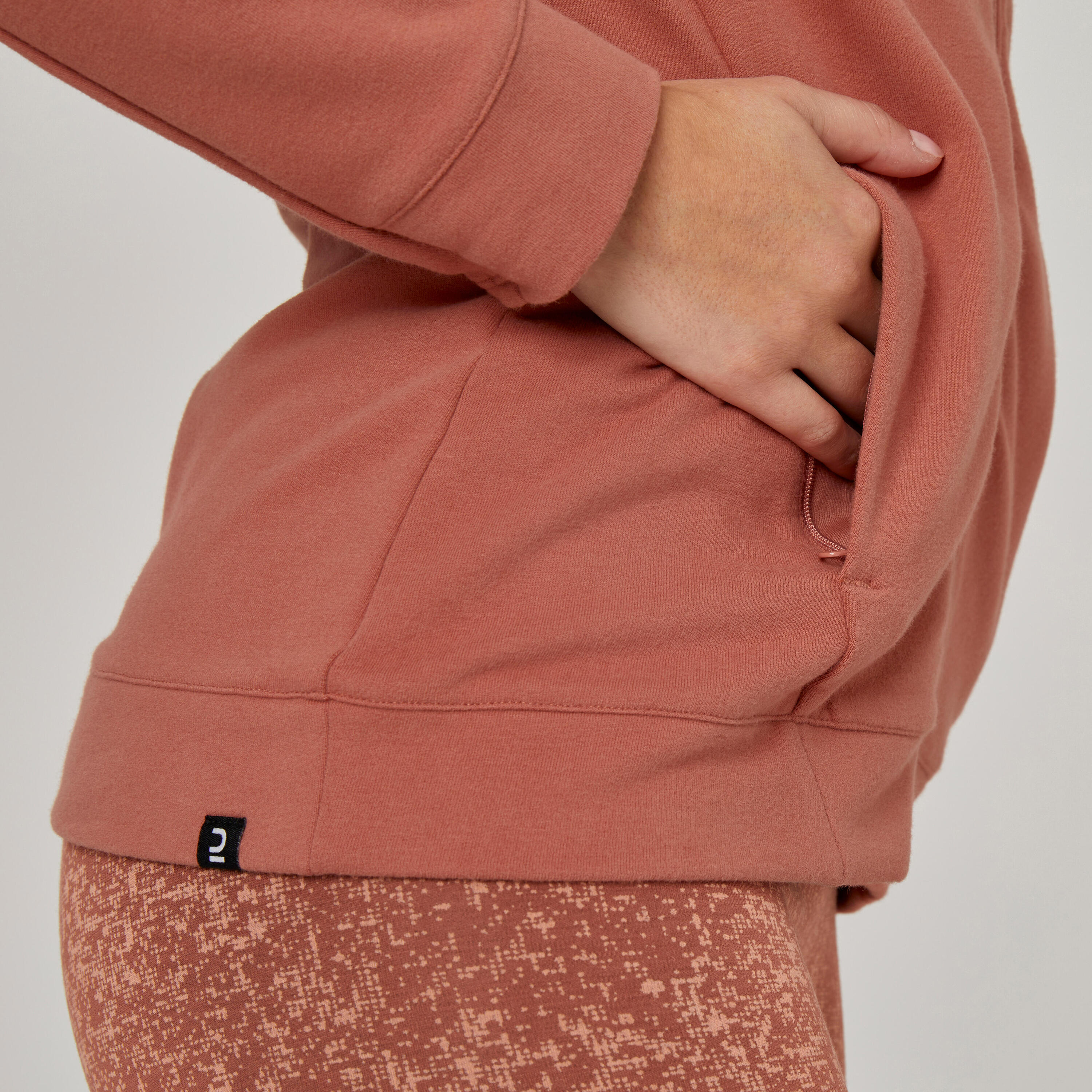 Felpa donna fitness 520 con cappuccio seppia 6/7