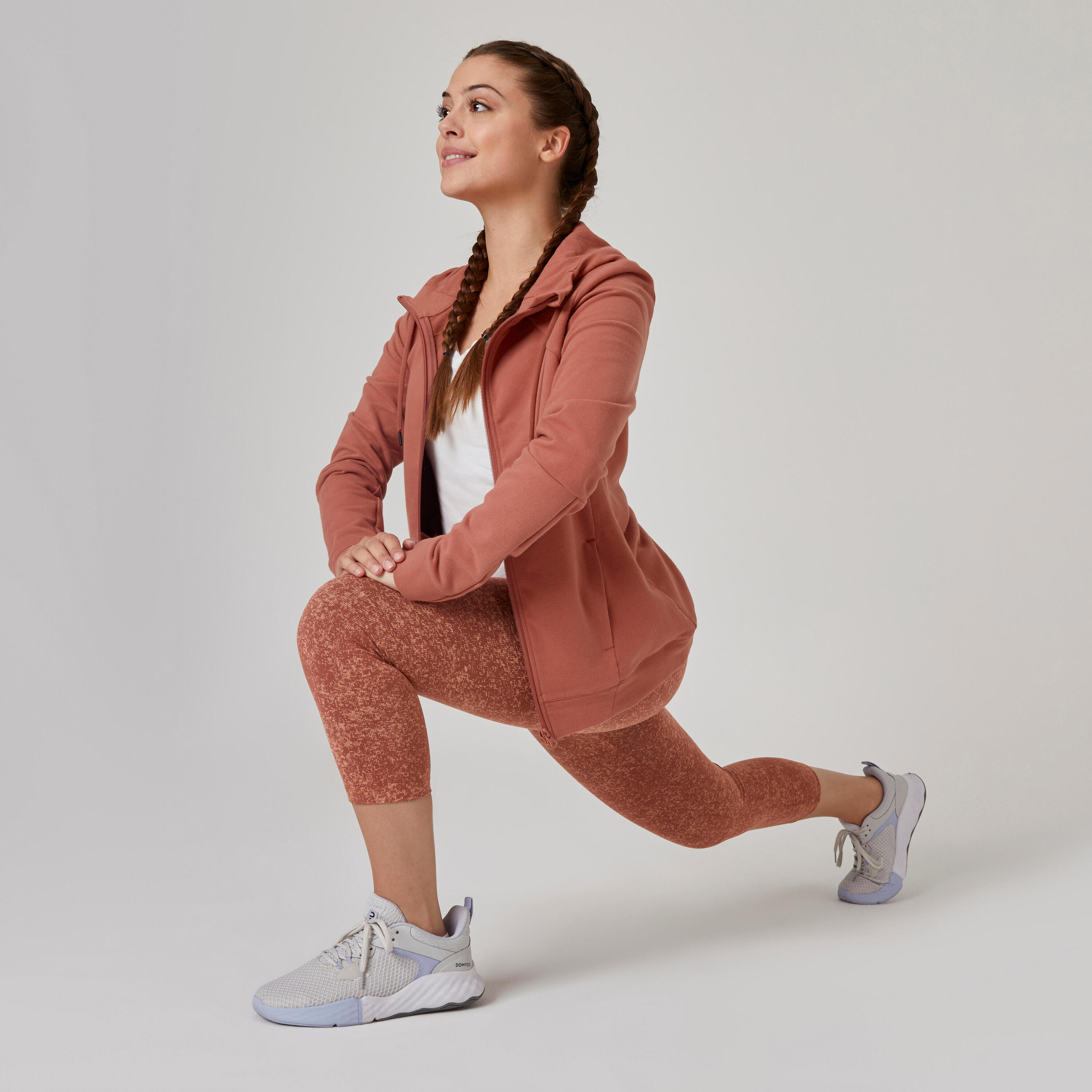 Felpa donna fitness 520 con cappuccio seppia 4/7