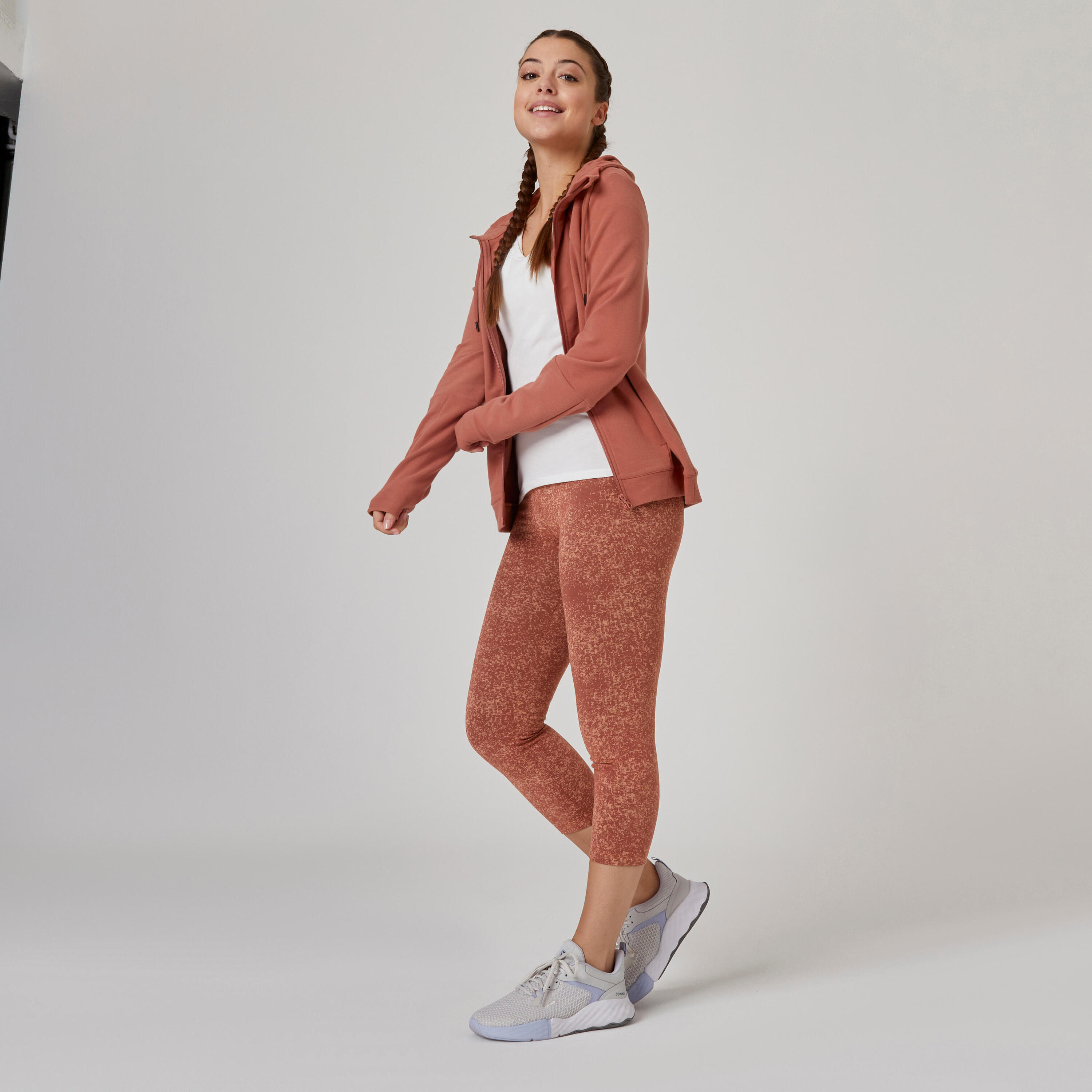 Felpa donna fitness 520 con cappuccio seppia 3/7