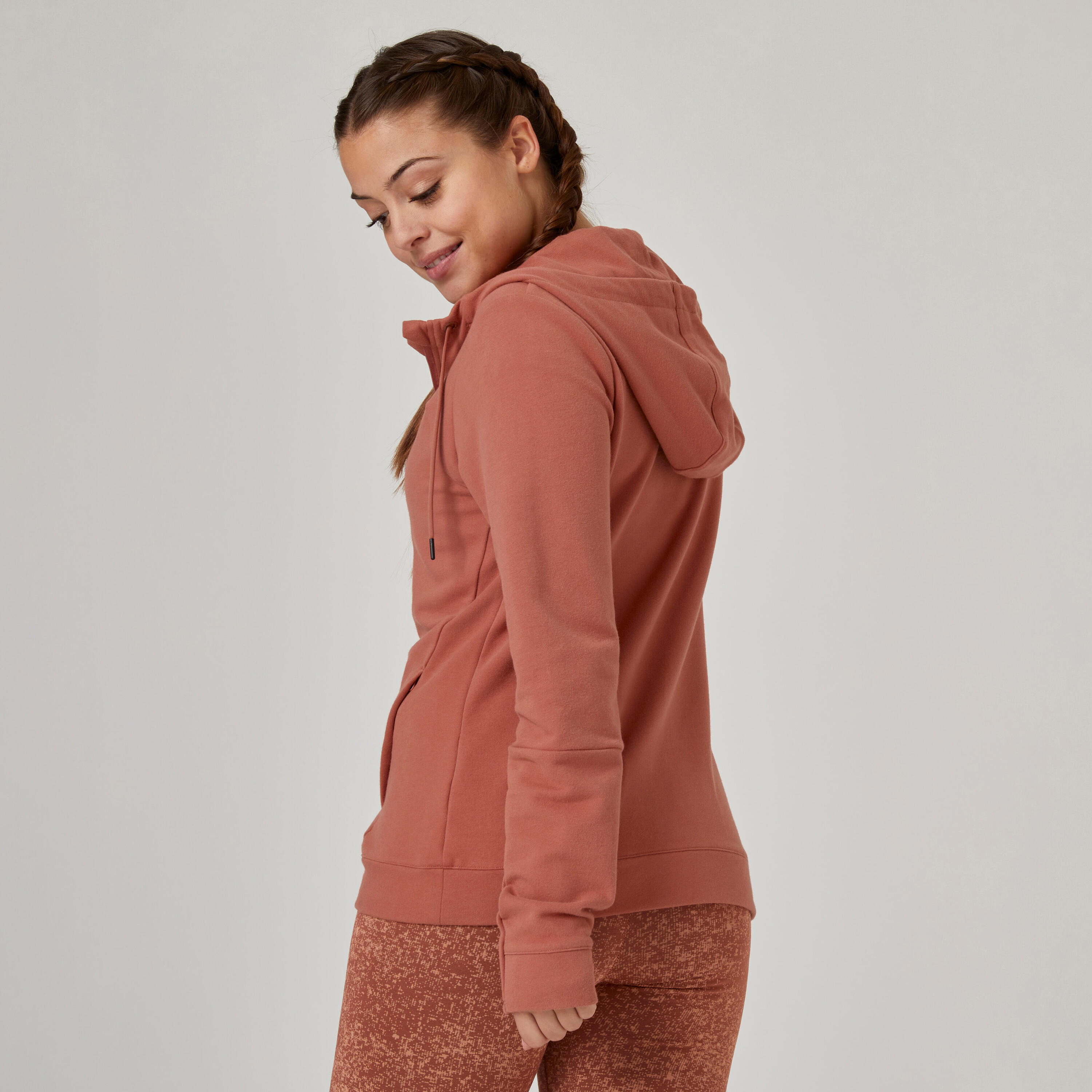 Felpa donna fitness 520 con cappuccio seppia 2/7