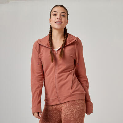 Fitness hoodie met rits voor dames 520 sepia