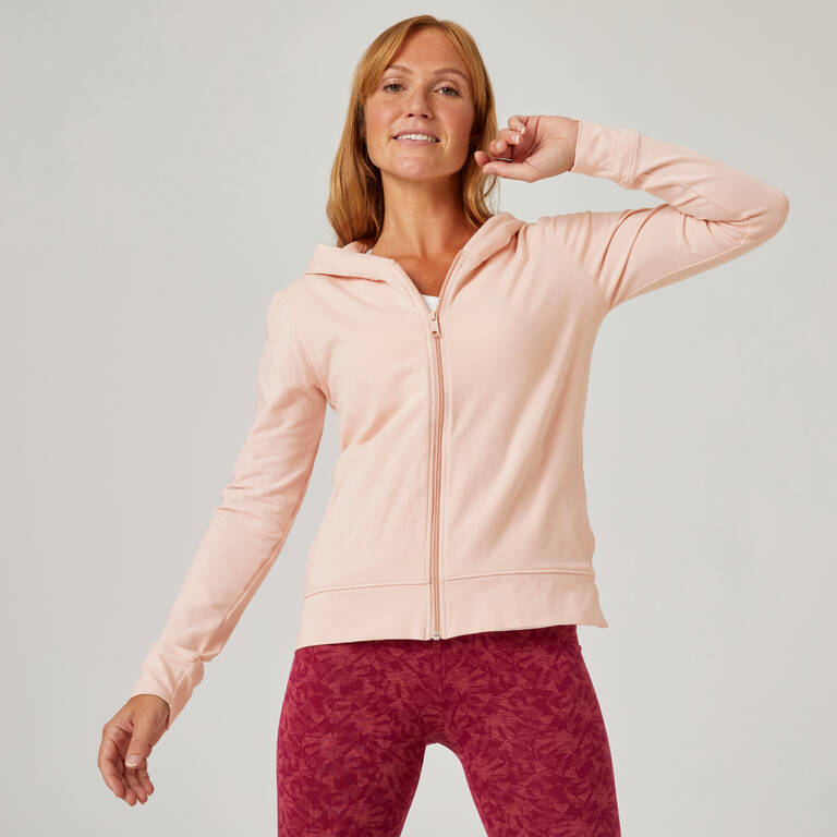 Hoodie de fitness para Mujer Domyos 500 rosado pastel - Decathlon