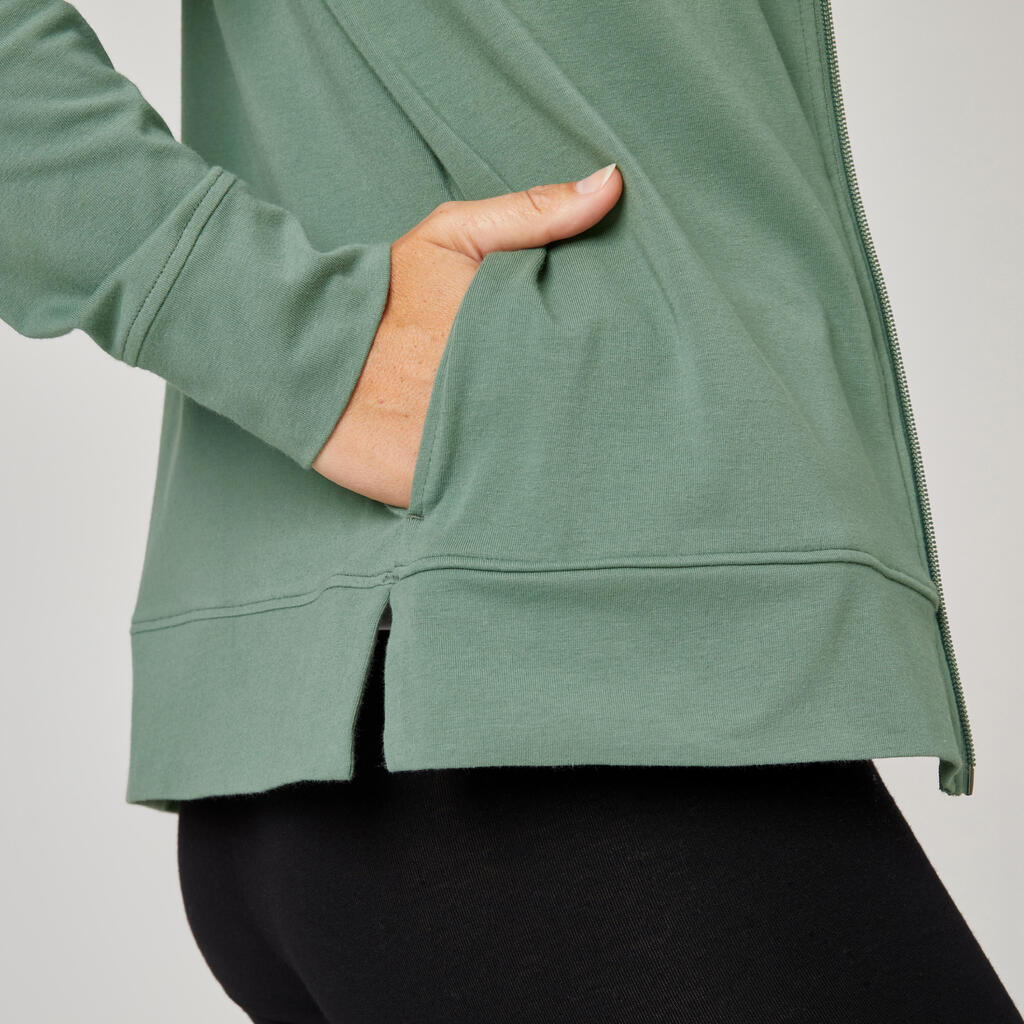 Women's Zip-Up Fitness Hoodie 500 - Laurel Green