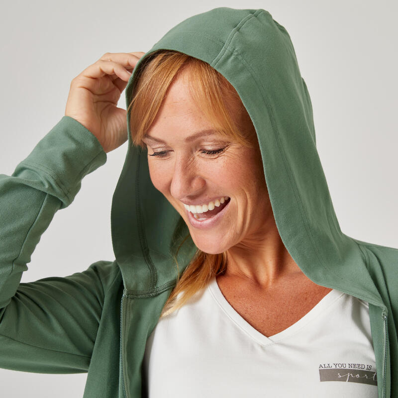 Hoodie met rits dames ronde hals recht model met zak 500 groen