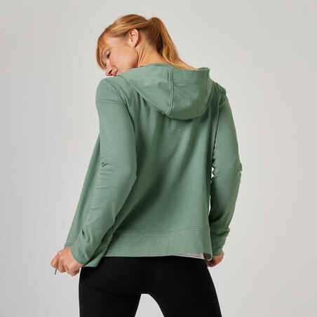 Women's Zip-Up Fitness Hoodie 500 - Laurel Green