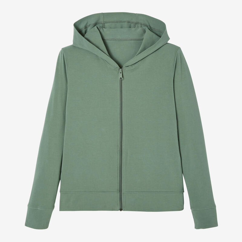 Sweat zippé col rond droit femme avec poche - 500 Vert