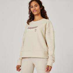 Sudadera fitness cuello redondo Mujer Domyos 520 beige