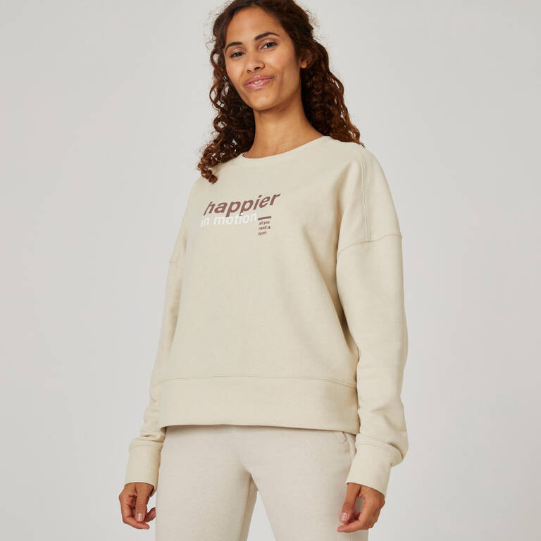 Women's Gym Cotton Blend Sweatshirt 120 Print-Beige