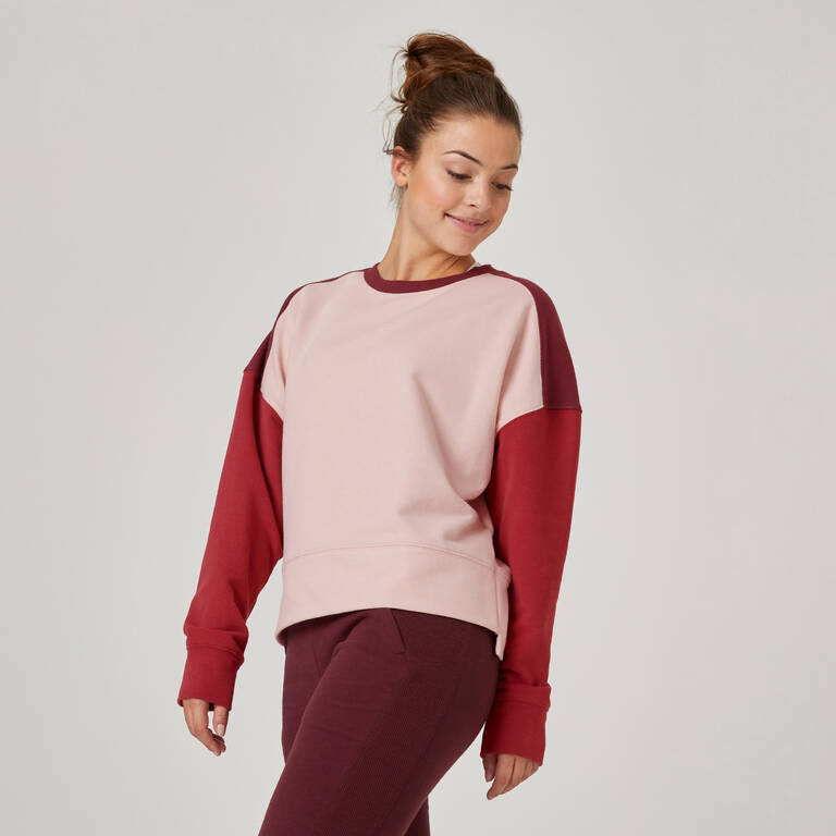 Women's Gym Cotton Blend Sweatshirt 120 Colorblock - Pink/Burgundy