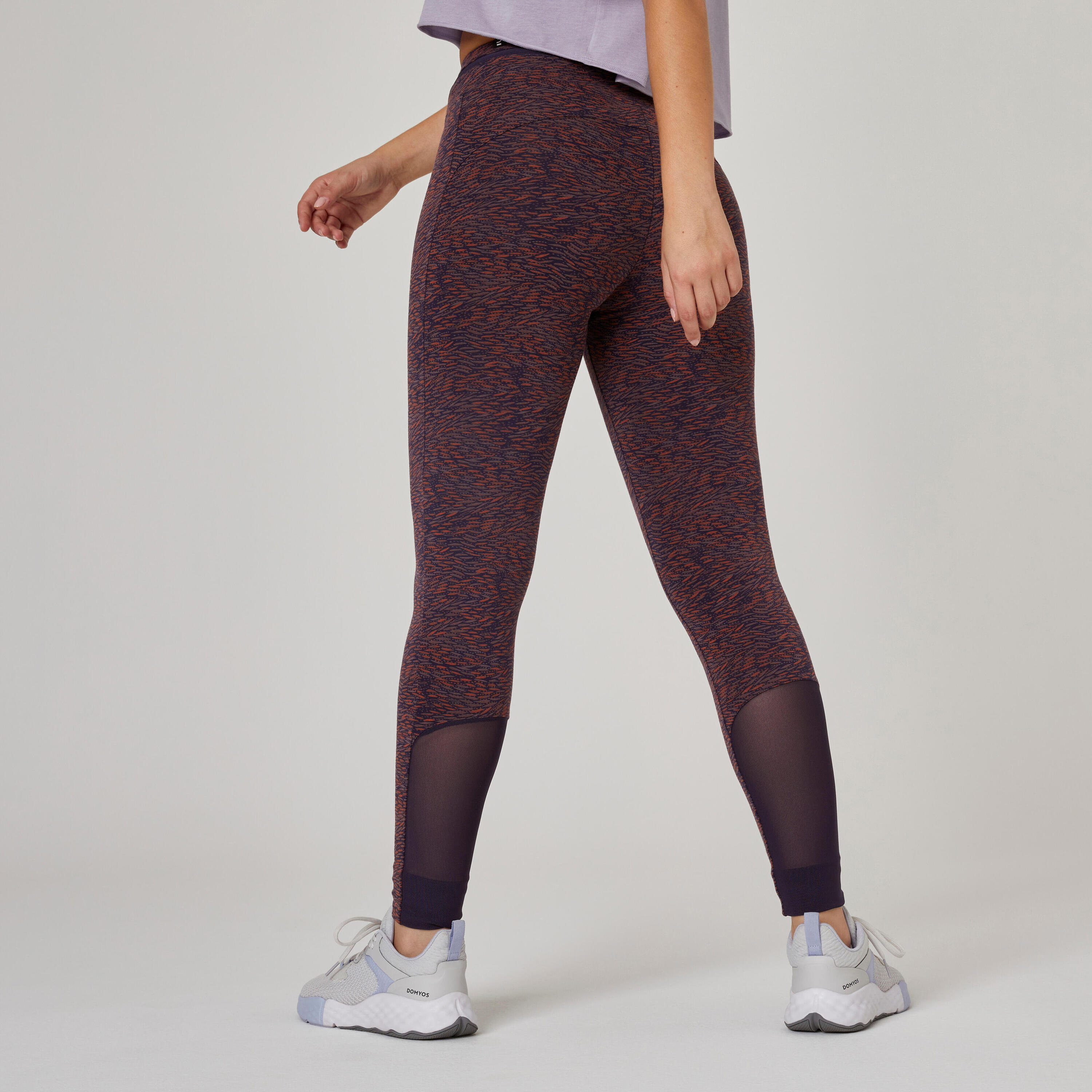 Stretchy High-Waisted Cotton Fitness Leggings with Mesh - Blue Print 2/7