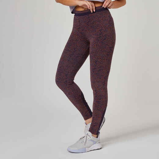 
      Stretchy High-Waisted Cotton Fitness Leggings with Mesh - Blue Print
  