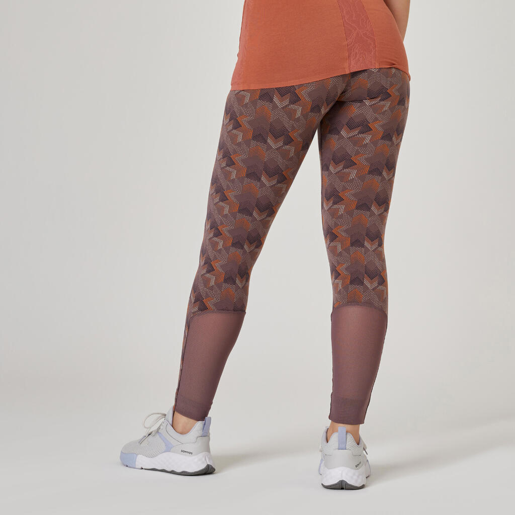 Leggings Fitness Baumwolle dehnbar hohe Taille Damen - Print