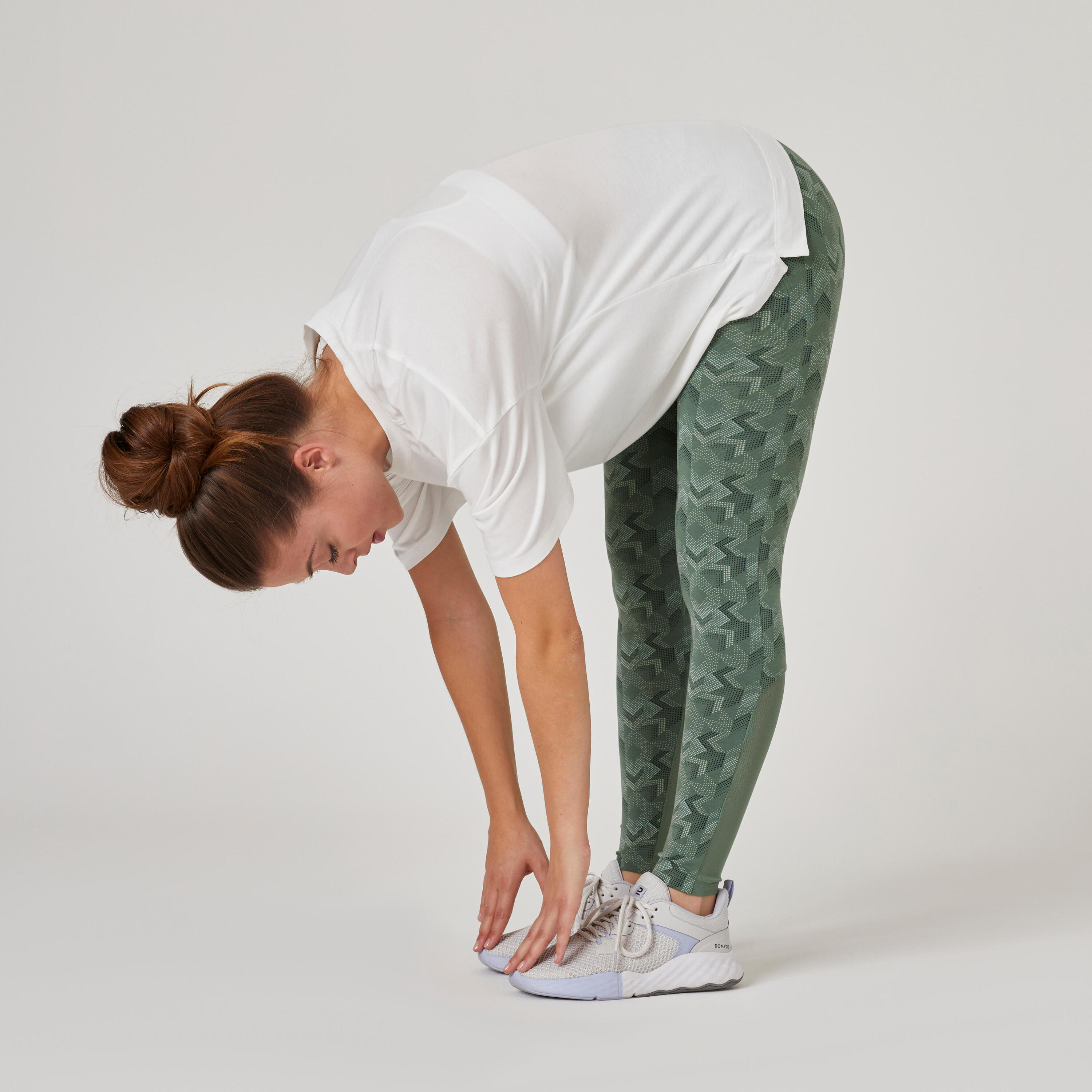 Stretchy High-Waisted Cotton Fitness Leggings with Mesh - Green Print 4/7