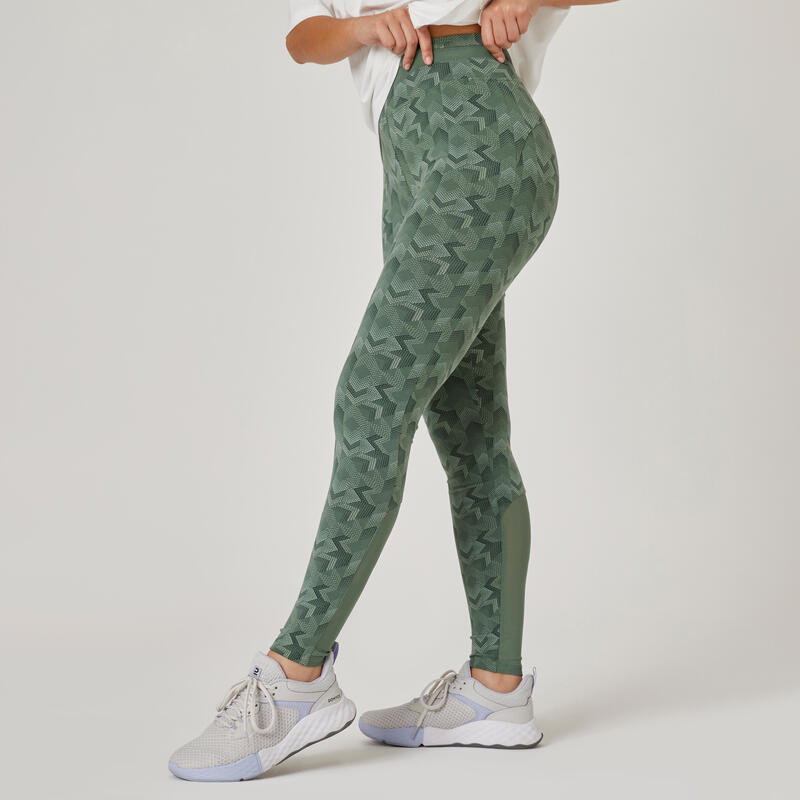Legging Coton Extensible Fitness Taille Haute avec Mesh Vert avec Imprimé