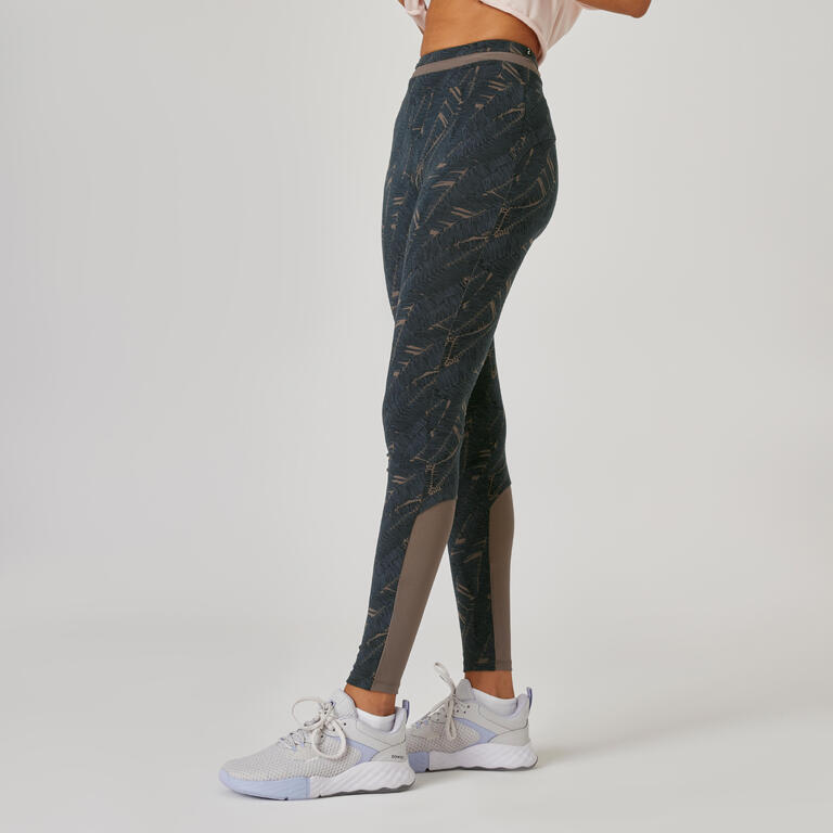 Women's Gym Cotton Blend Legging 520 with Mesh-Grey Print