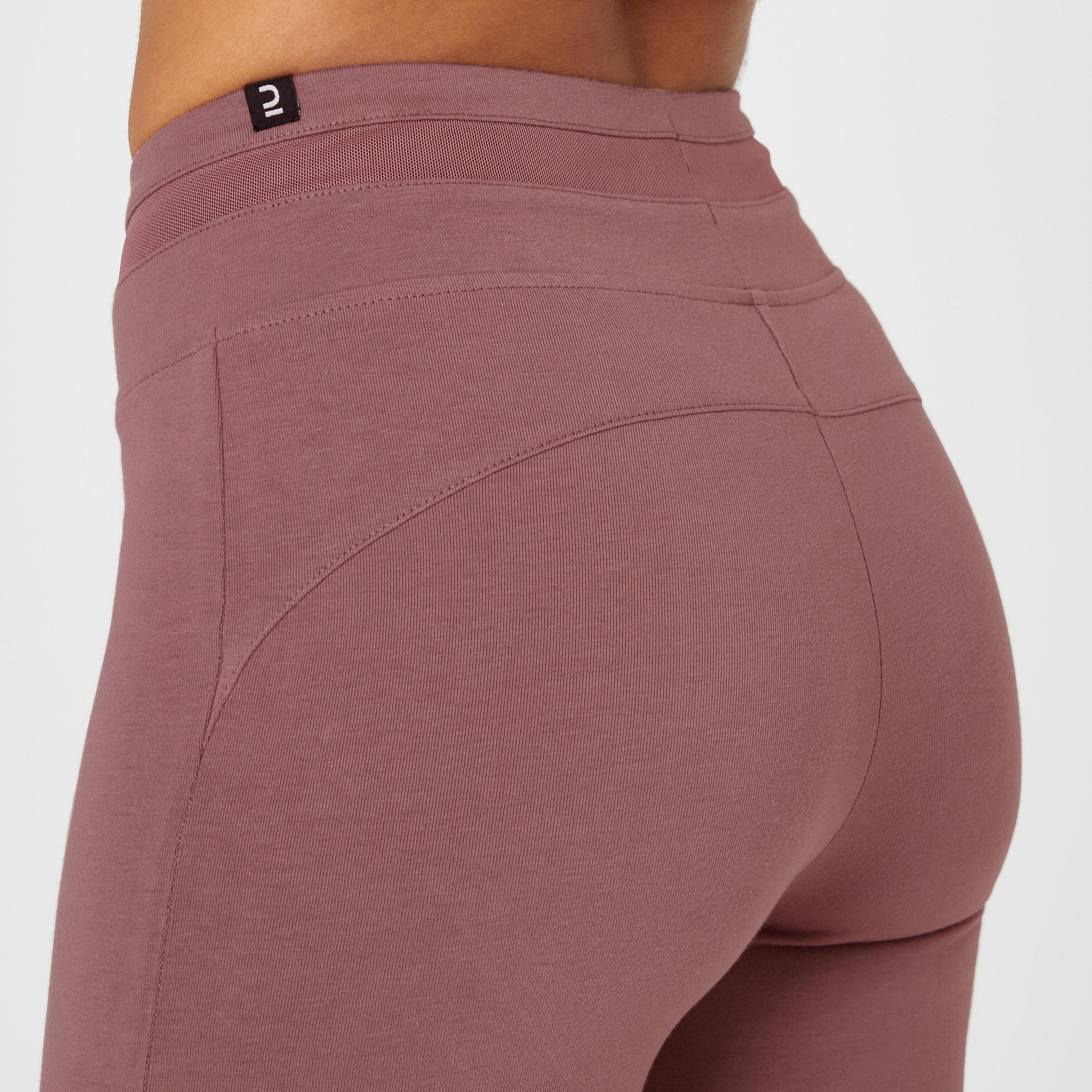 Stretchy High-Waisted Cotton Fitness Leggings with Mesh - Purple 6/7