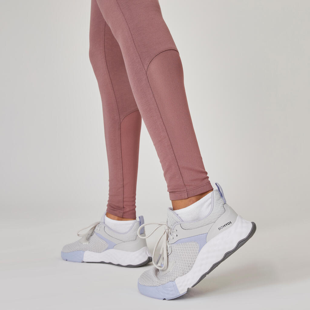 Stretchy High-Waisted Cotton Fitness Leggings with Mesh - Blue Print