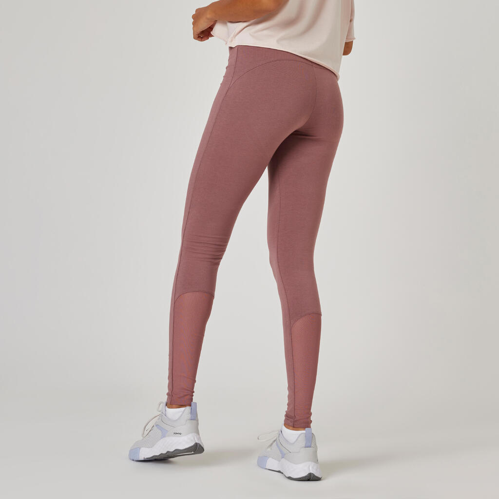 Stretchy High-Waisted Cotton Fitness Leggings with Mesh - Blue Print