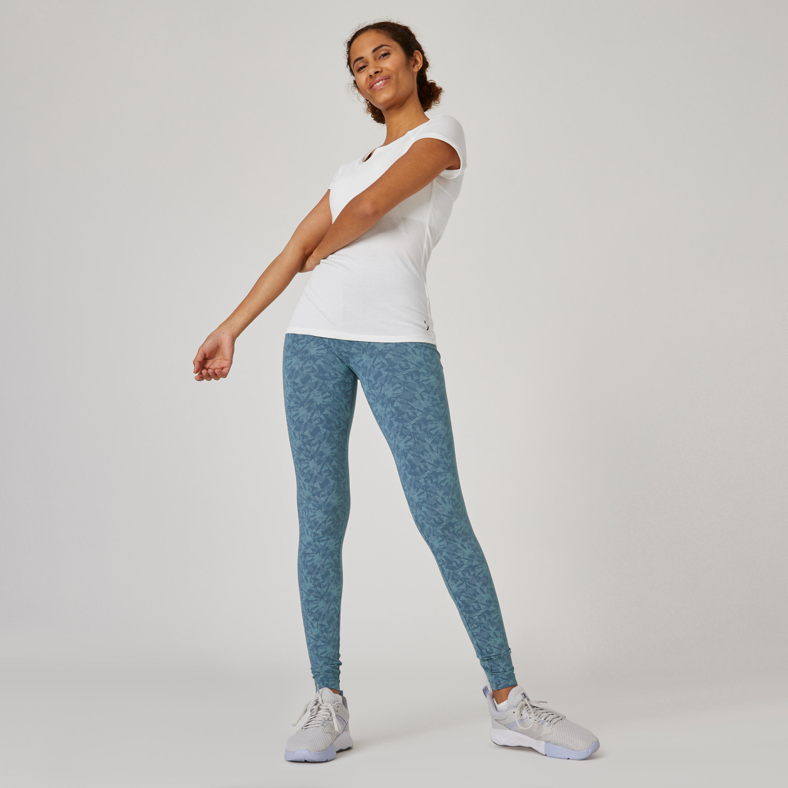 Women's stretchy cotton sports leggings, blue print 3/5