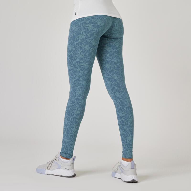 Legging slim Fitness femme Fit+ - 500 Imprimé vert et bleu
