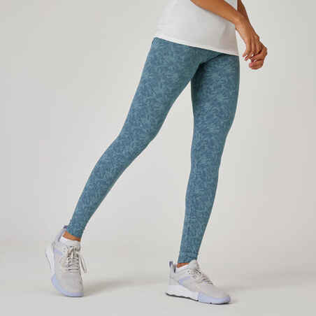 Women's Slim-Fit Fitness Leggings Fit+ 500 - Green/Blue Print