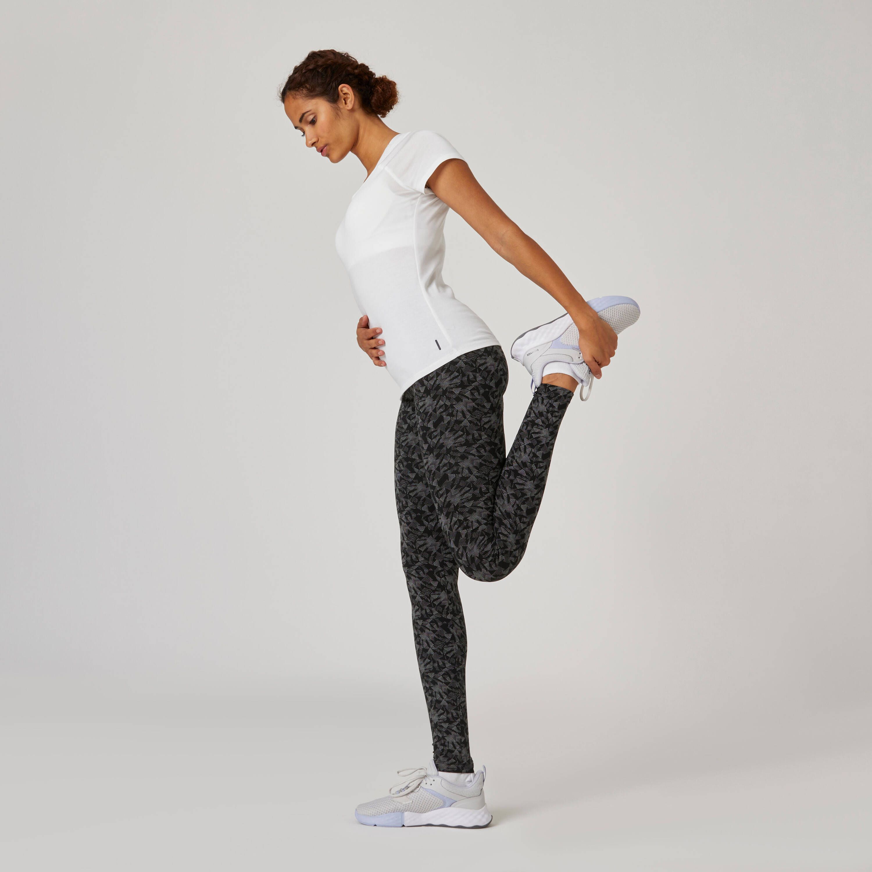 Women Gym Cotton Legging 500  - Black Print -  4