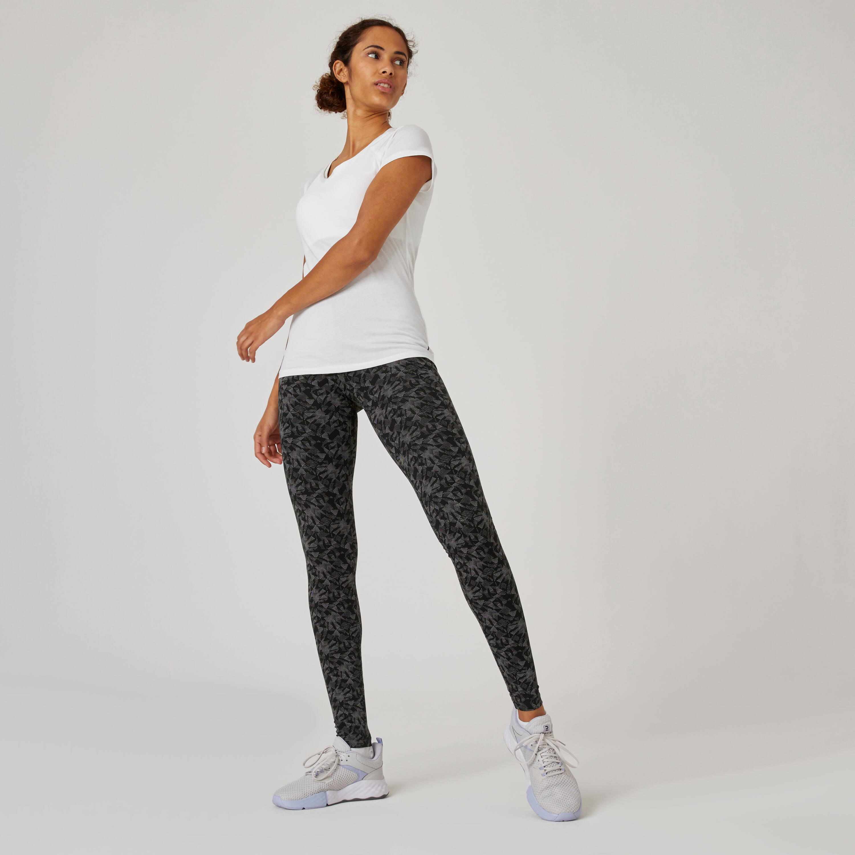 Women Gym Cotton Legging 500  - Black Print -  3