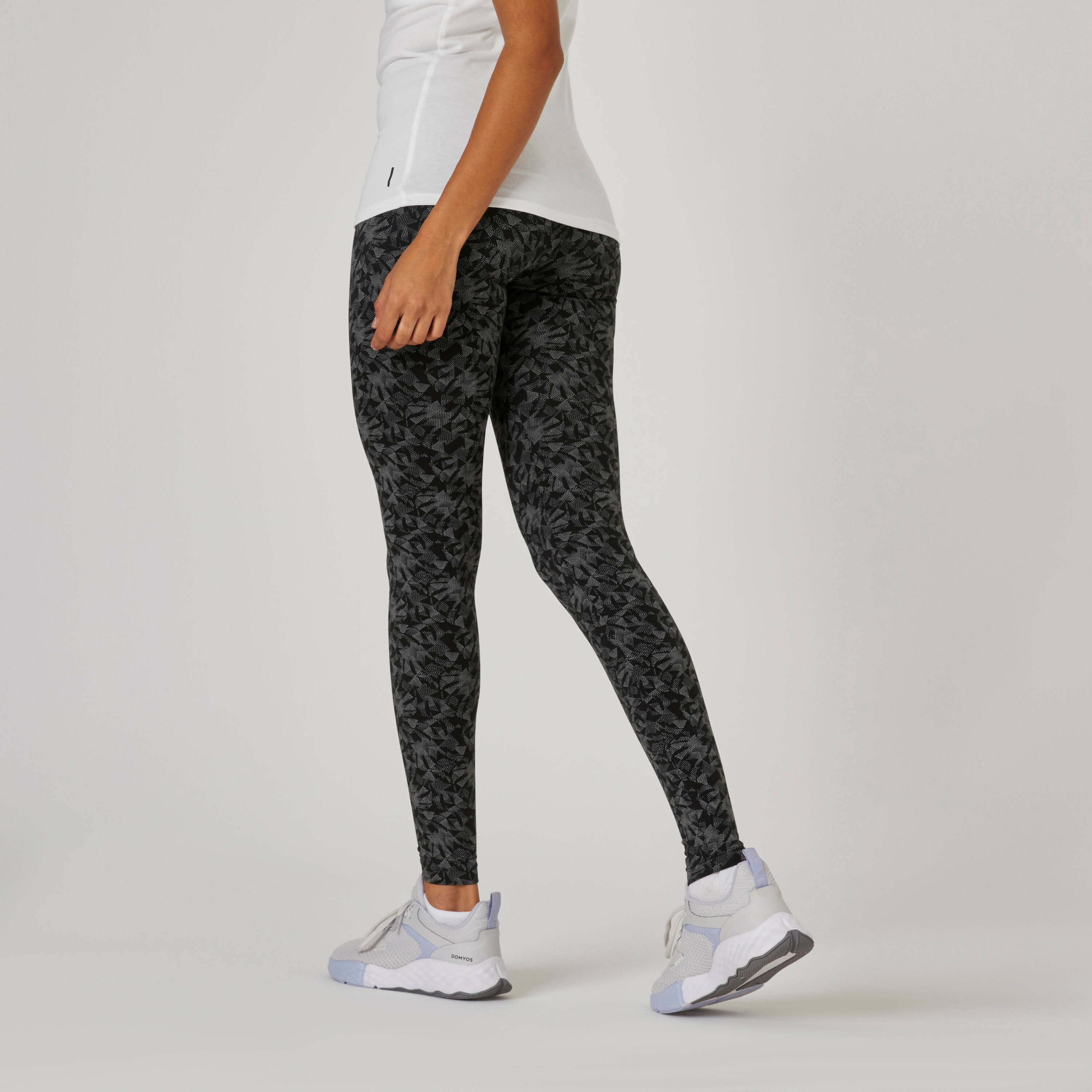 Women Gym Cotton Legging 500  - Black Print -  2