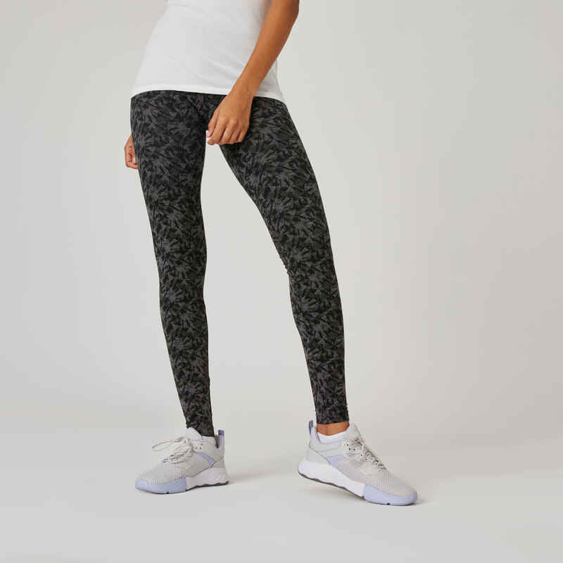 Leggings Fit+ Fitness Baumwolle Damen schwarz/grau bedruckt 
